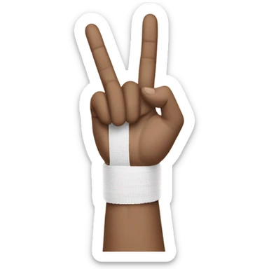 emoji hand gesture resembling "I Love You" in sign language, with a white bandage or wrapping around the hand sticker
