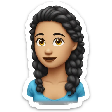 una chica guapa con pecas en la cara, ojos azules, pelo negro y rizado sticker