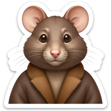 Cinematic Noble Brown Rat Portrait Emoji, Poised and alert, with a sleek, agile build and a smooth, well-groomed coat of warm brown fur, beady, determined eyes, Simplified yet sharp and sophisticated features, highly detailed, glowing with a soft, dignified glow, high shine, intelligent and resourceful, stylized with an air of urban savvy, focused and attentive, soft glowing outline, capturing the essence of a watchful and confident rat that feels as though it could scurry out of the screen with effortless authority! sticker
