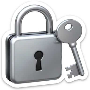 A chrome silver lock and key emoji, smooth metallic surfaces, glossy reflections, luxury swag vibe, minimal iOS emoji style, centered on clean white background sticker