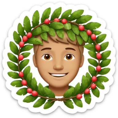 a man wearing a large leaf wreath sticker