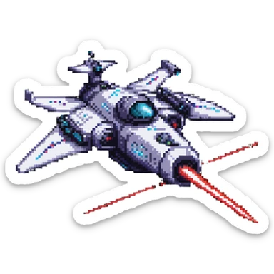 Retro-futuristic space cruiser with laser cannons sticker