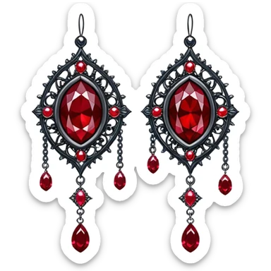 Epic gothic Hanging suncatcher, chains with shiny sparkly with ruby-gemstones and obsidian-gemstones,  sticker