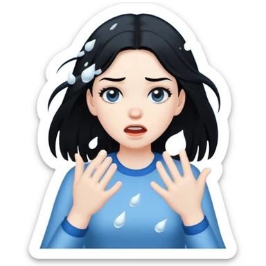 Girl with black hair getting hit by hail sticker