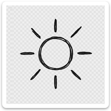 minimalist hand drawn black outline of a sun on a white clean background sticker