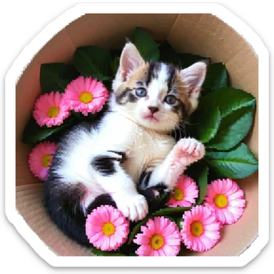 Kitten lying in the flower cone sticker