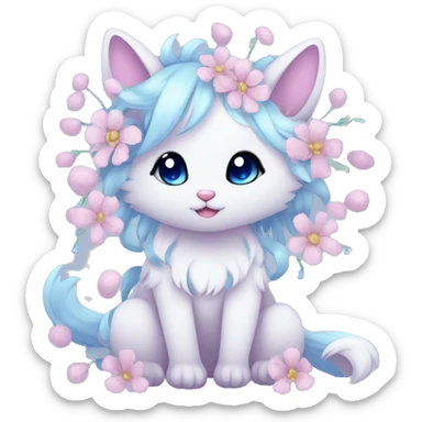 Anthro Cute Cool Pastel Innocent Shy Kawaii gorgeous sparkly ethereal fantasy animal creature with blue eyes furry sona with flowers and ribbons beautiful aesthetic sticker