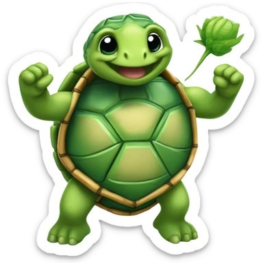 Ele é uma tartaruga estilizada que representa persistência e gentileza. A cor principal é verde, simbolizando esperança. Ele tem um sorriso acolhedor, e sempre carrega uma pequena mochila com bolas e medalhas. Ele veste um uniforme esportivo divertido sticker