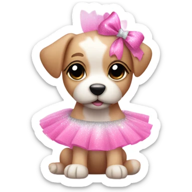 Pink ombre puppy with a tutu and glitter  sticker