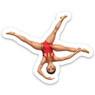 A skilled acrobat mid-air, executing a breathtaking flip with perfect control. The pose radiates strength, balance, and agility. The background suggests a dynamic performance space, with stage lights or a competition arena, emphasizing motion, precision, and teamwork. sticker