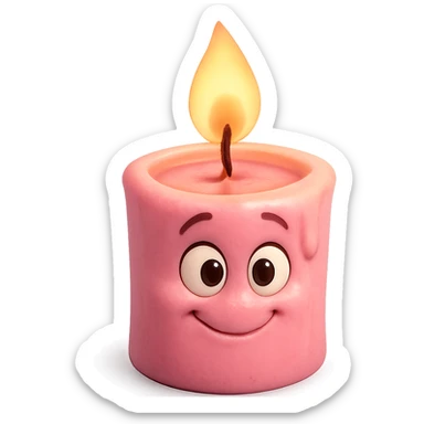 Draw a pink, Pixar-style candle with a flame. The candle should be visible from the front and top. sticker
