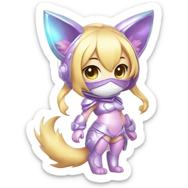 Pastel-Catgirl-Chibi-Sona-Shiny-Fakémon with a mask full body sticker
