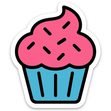 cupcake with pink icing and sprinkles, color outline icon style sticker
