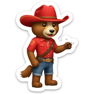 Oso rojo con sombrero de vaquero sticker
