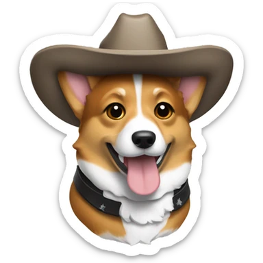 Tri color corgi with a cowboy hat sticker