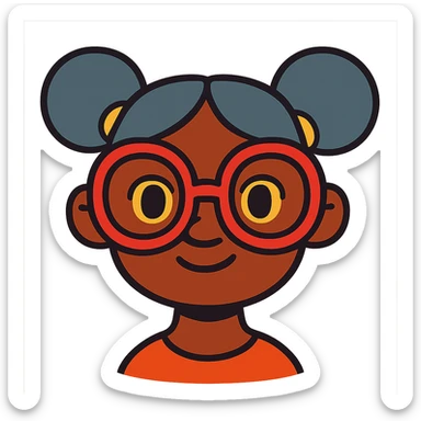 african american girl head with oversize glasses and gray hair in bunches, vibrant toon style sticker