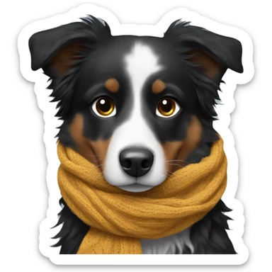 Small black australian shepherd dog wearing a knit scarf sticker