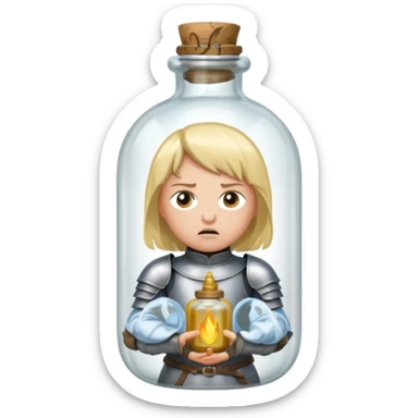 Jeanne d’arc en armure médiévale en colère et enfermée dans un biberon  sticker