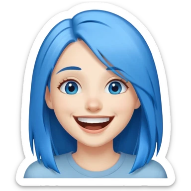 Blue haired blue eyes female longer straight hair laughing sticker