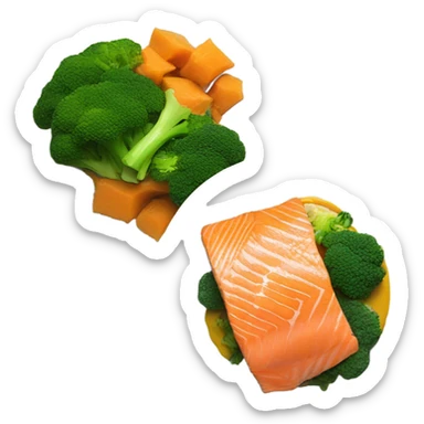 Dish with salmon,brocoli and pumpking pure  sticker