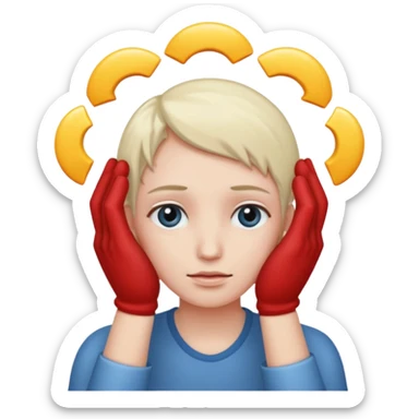 Tweaking hands holding head sticker