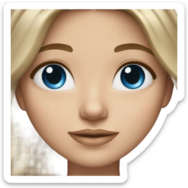 White girl with long voluminoush brown hair with blonde highlights balayage, blue eyes sticker