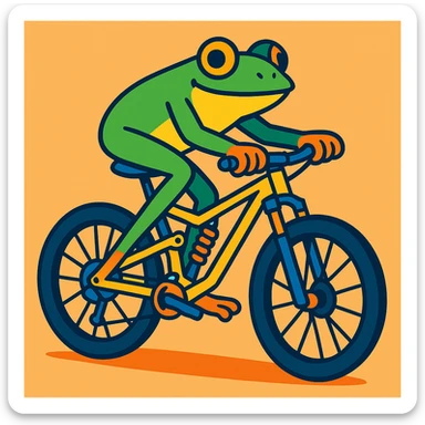 a frog riding a full suspension mountain bike, vibrant and playful style sticker