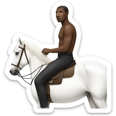 black man sitting on a white horse with no shirt and white pants sticker