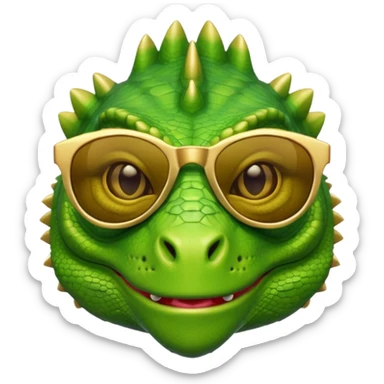 rich capitalist iguana head with golden glossy sunglasses sticker