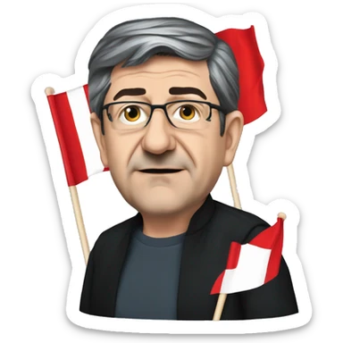 Jean Luc melenchon with a red flag sticker
