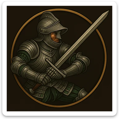 Add a helmet to the landsknecht dopplesoldner, matching the Maximilian German style armour with green and silver accents sticker