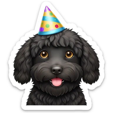 Long haired black labradoodle party hat sticker