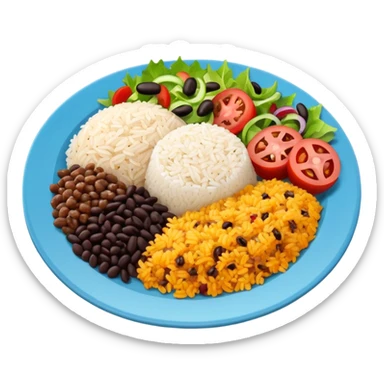 Food plate with rice, bean, minced meat and salad sticker