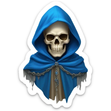 skull wearing blue hood and cloak sticker