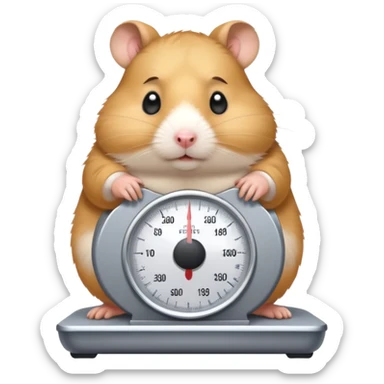 fat hamster big belly stepping on a scale looking guilty with a tear sticker