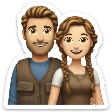 Brown haired man with his brown haired wife with a braid in her hair in love happy sticker