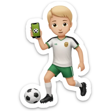 A white child is holding a phone and playing football at the same time. sticker