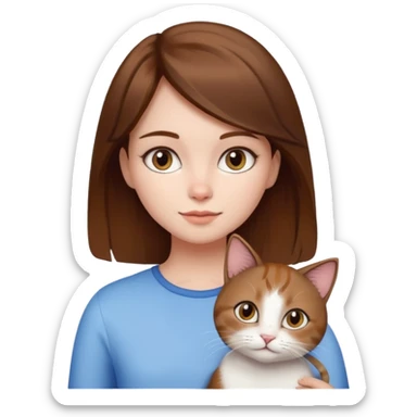 Ragazza con capelli marroni con un gatto bianco  sticker