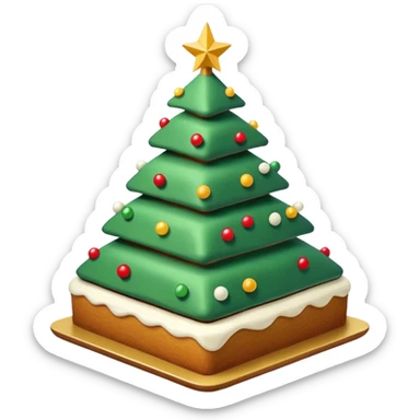 flat cake that looks like christmas tree, it is whole layered with white cream and has sharp corners sticker