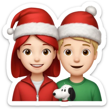 Snoopy wearing and Christmas hat human girl and boy sticker