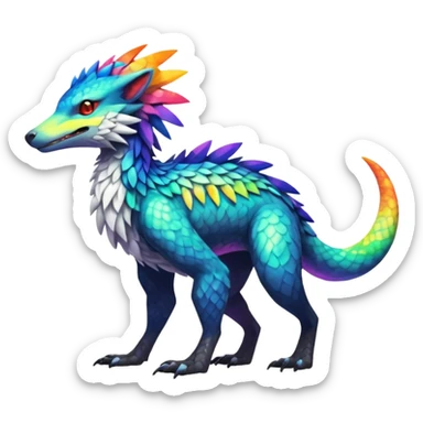 Colorful Fruity Neon Iridescent Warm-colored Tropical Exotic Vernid-Sergal-Trico-Silvally-Nargacuga-fusion-hybrid-animal-creature, full body sticker
