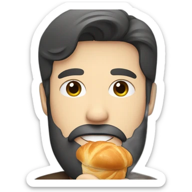 white man with dark hair and beard eating a croissant sticker