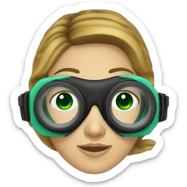 woman diving mask with green eyes sticker