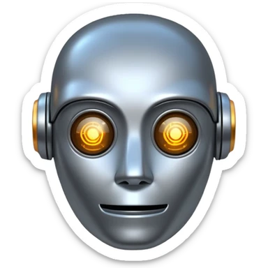 robot head with code symbols, representing AI software development, apple style emoji sticker