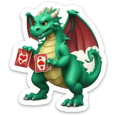 A dragon holding a hand of playing cards only card backs visible,  sticker