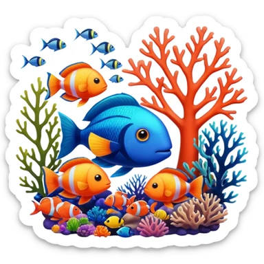 A colorful coral reef with various fish sticker