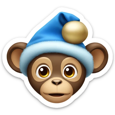 cute monkey with blue Christmas hat sticker