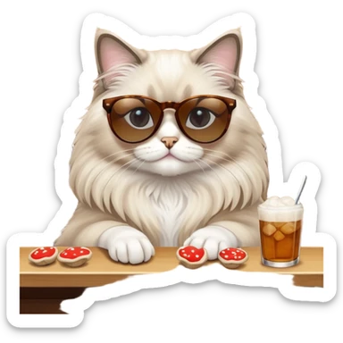 One ragdoll cat with sunglasses selling mushrooms in a bar sticker