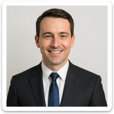 a professional-looking person in business dress with an approachable smile, light background, modern style sticker