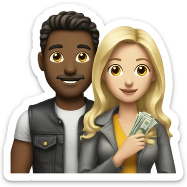 Brunette man and blonde woman with money sticker